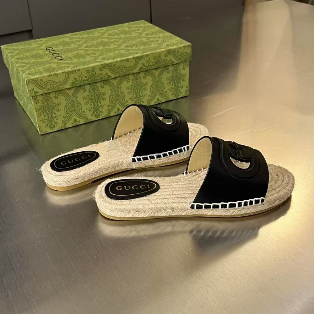 Gucci Interlocking G Cut Out Slide Espadrille Black 725260 Us000 1000