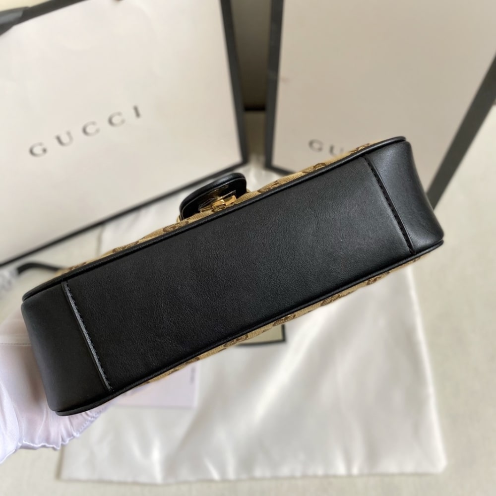 Gucci Gg Marmont Shoulder Bag Beige Black 26Cm 443497 Hvkeg 9772