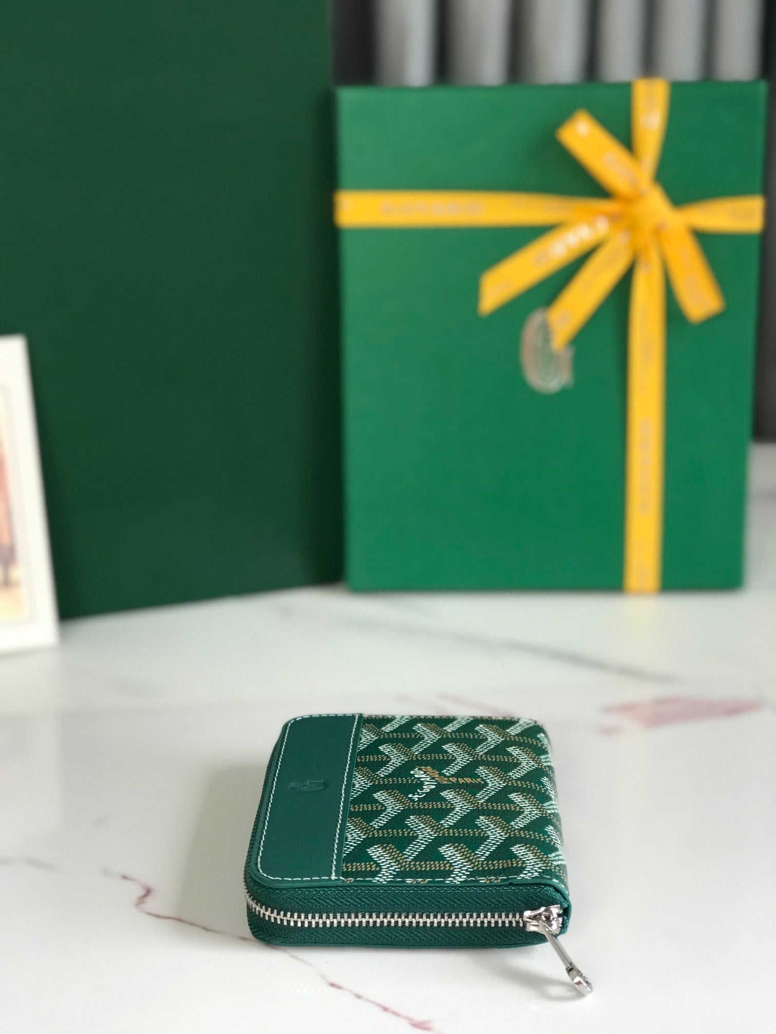 Goyard Matignon Mini Wallet 11 Cm Green Goyardine Canvas And Calfskin