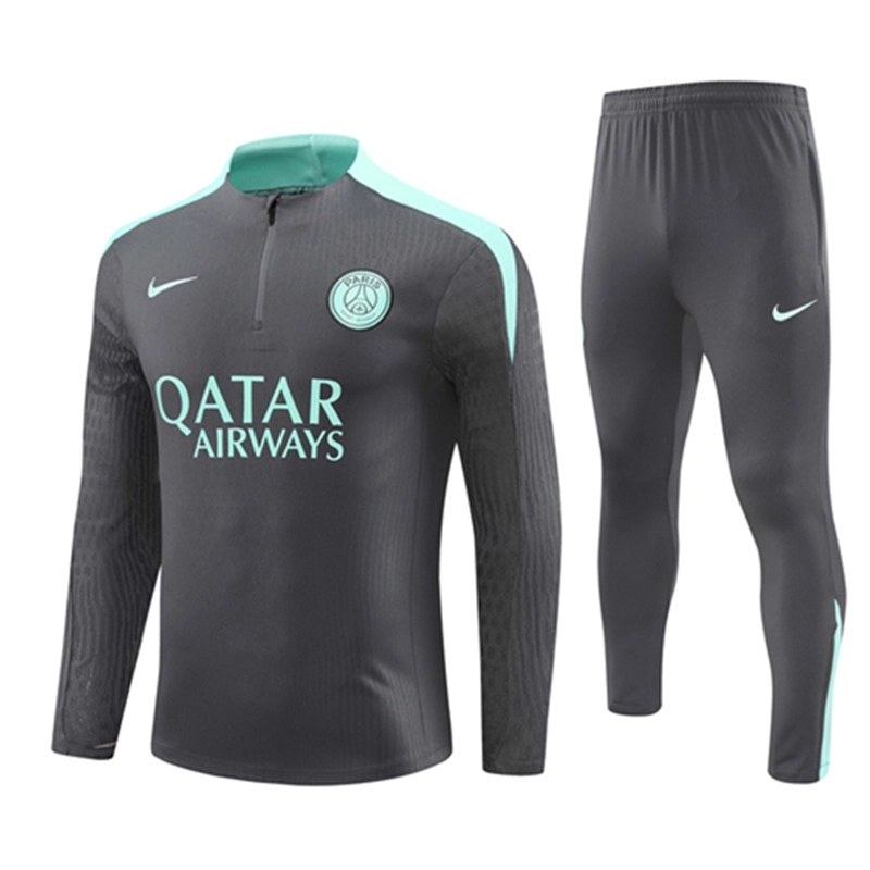 2024-25 PSG Paris dark grey with light blue Long Sleeve Training Suit