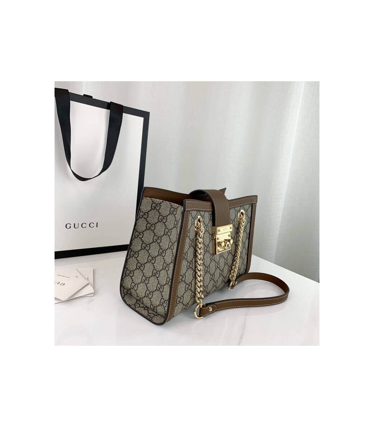 Gucci GG Supreme Padlock Small Shoulder Bag Brown 26cm