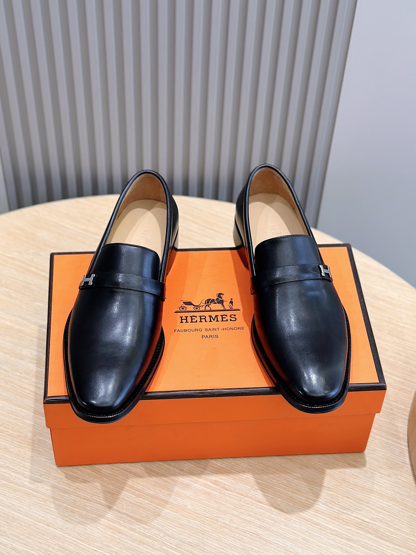 Hermes Paris Loafers Black Calfskin Mini H Hardware- Shoes for Men