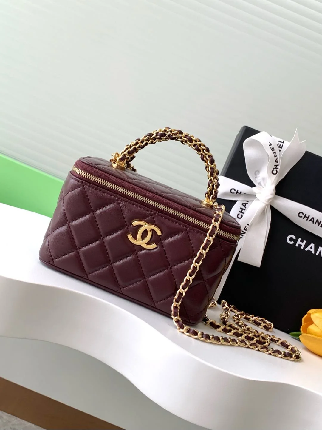 CC Vanity Case 17cm Burgundy Leather Gold Hardware 238499