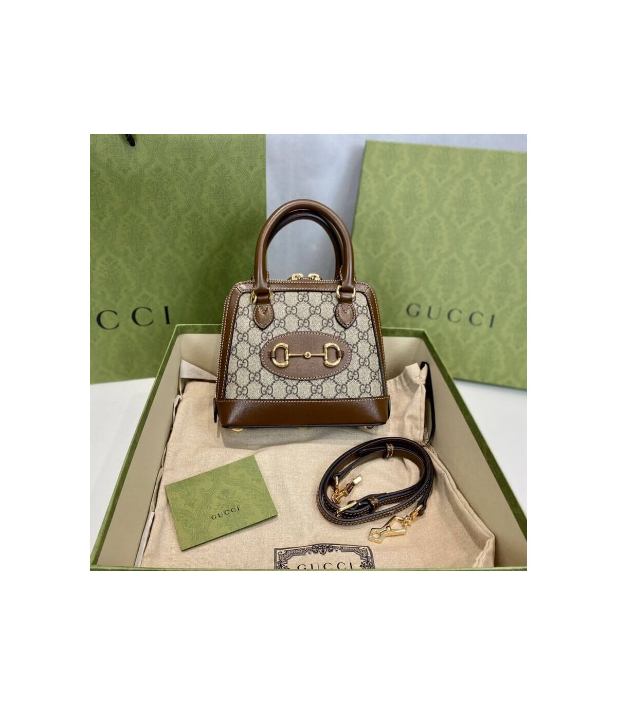 Gucci Horsebit 1955 Mini Top Handle Bag In Brown GG Supreme Canvas 20cm/ 7.9in