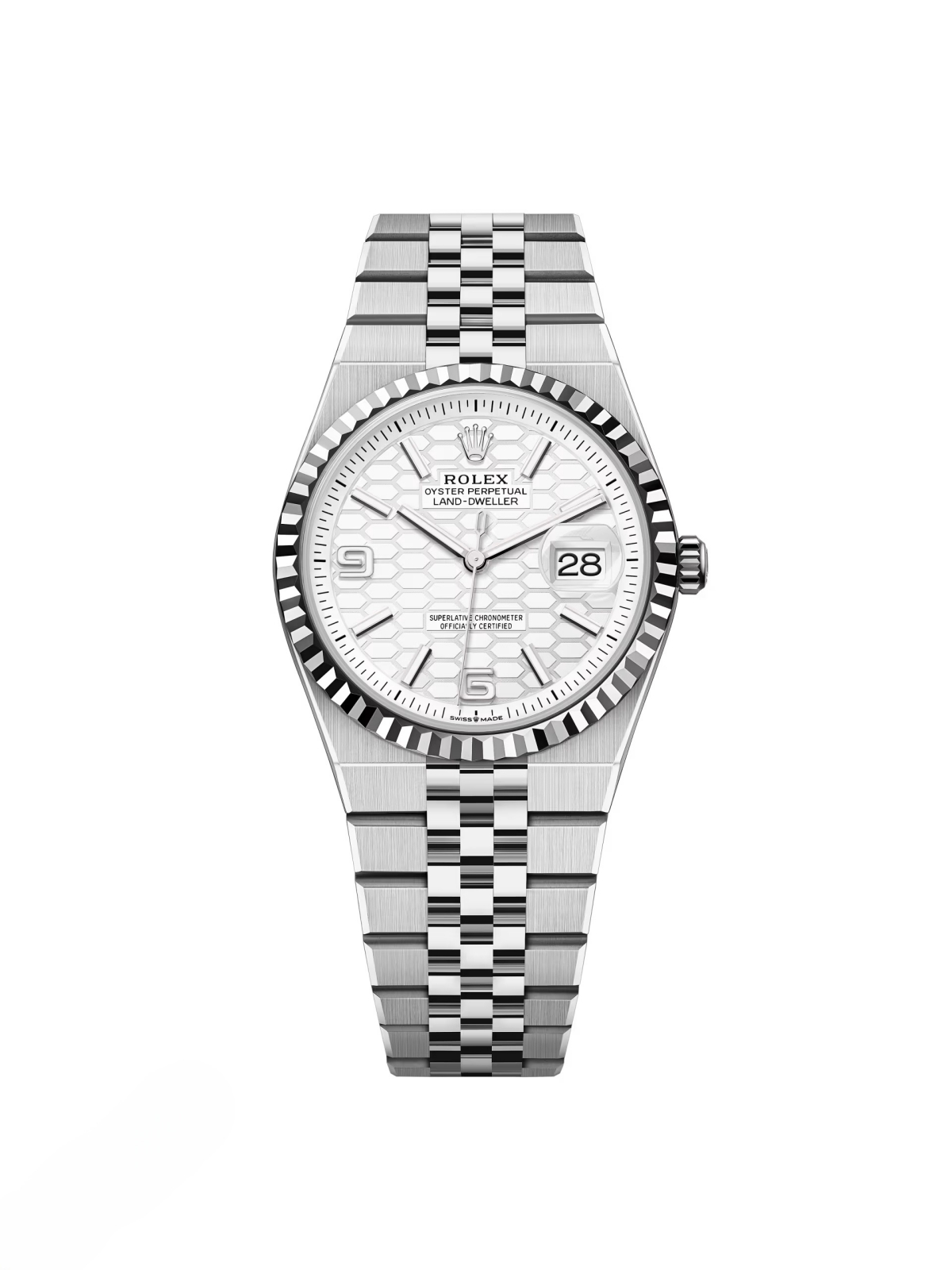 Rolex Land-Dweller 127234-0001 White Honeycomb Dial White Rolesor Jubilee Bracelet 36mm