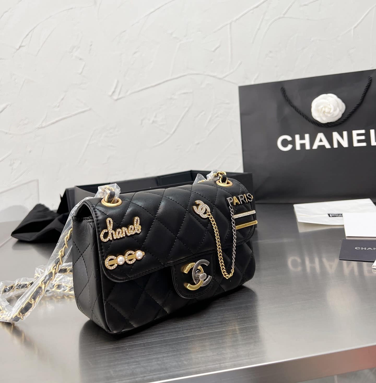 Chanel Quilted Mini Coco Clips Flap Gold And Ruthenium Hardware Black 20Cm