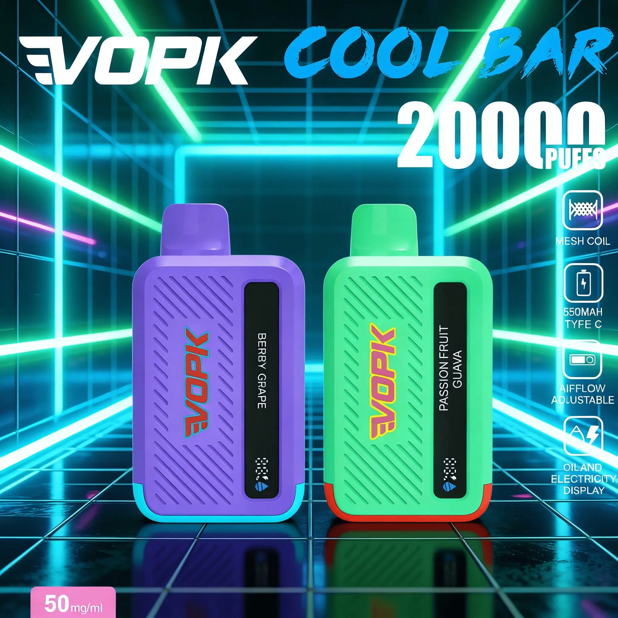 VOPK Cool Bar 20000 20K Puffs Adjustable Airflow Original Rechargeable Disposable Vape