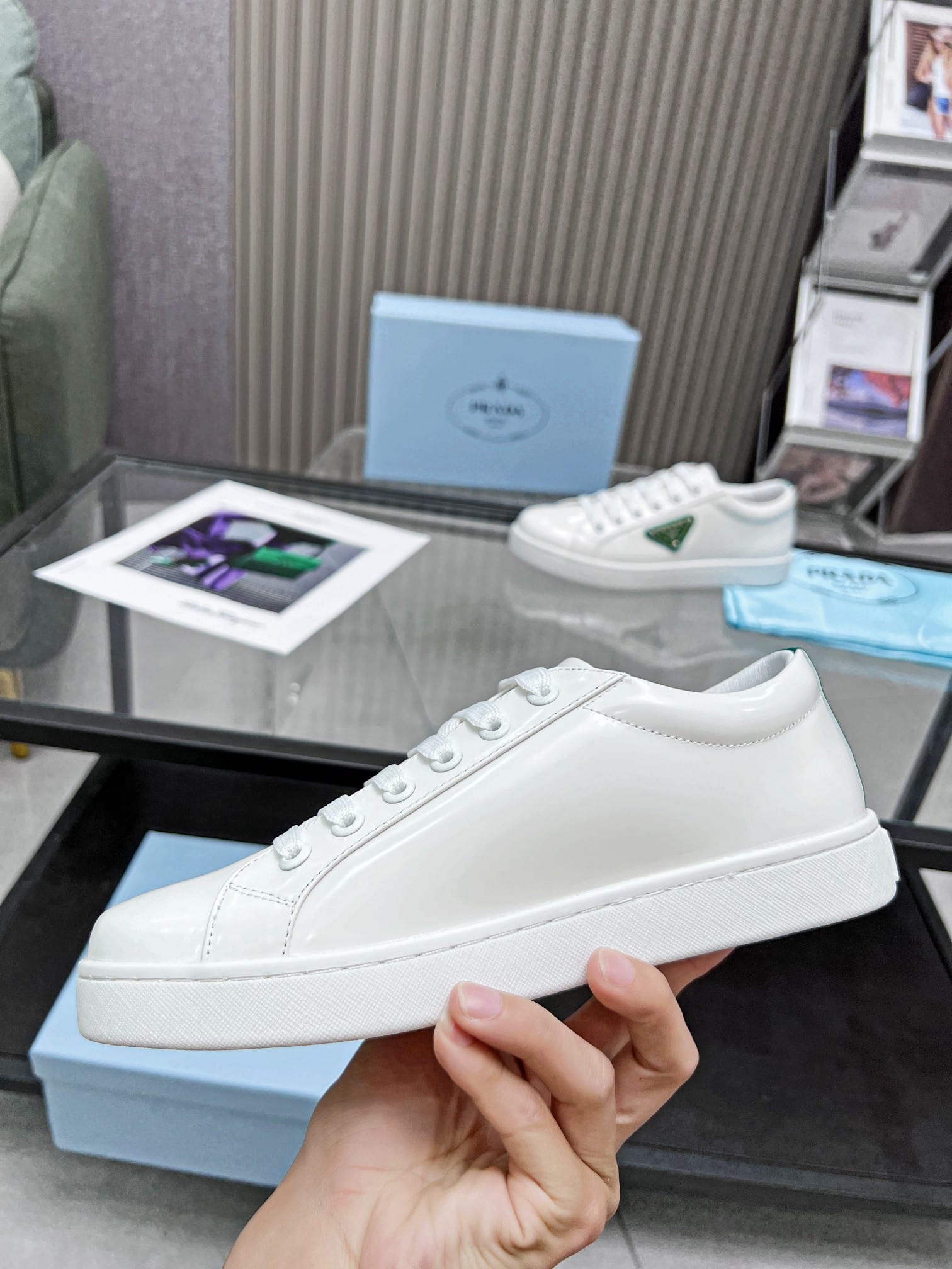 Prada Brushed Sneakers Leather White White Mango 2Ee376 3F0E F0Djt
