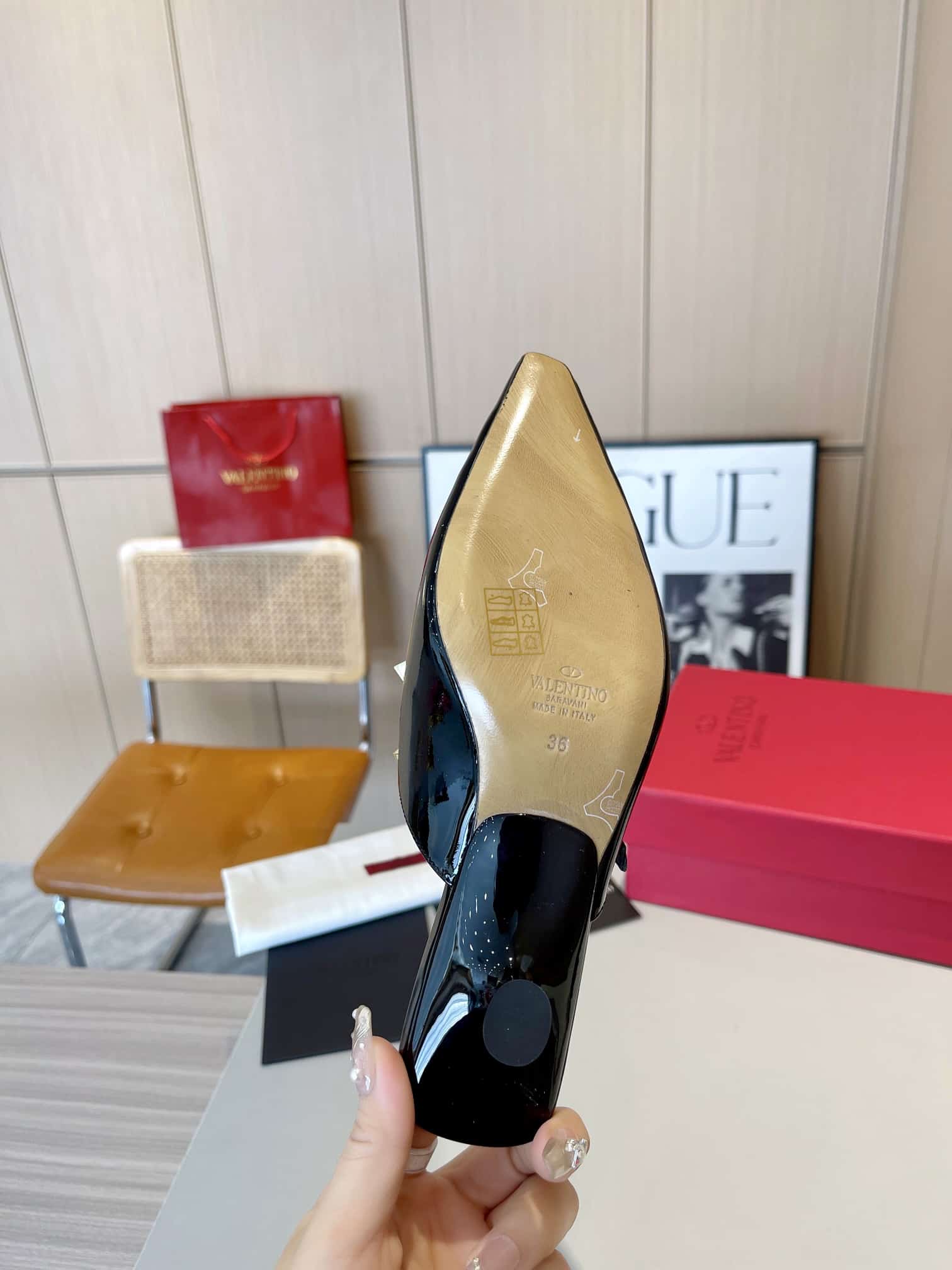 Valentino Garavani Rockstud Asymmetric Patent Leather Mules Black