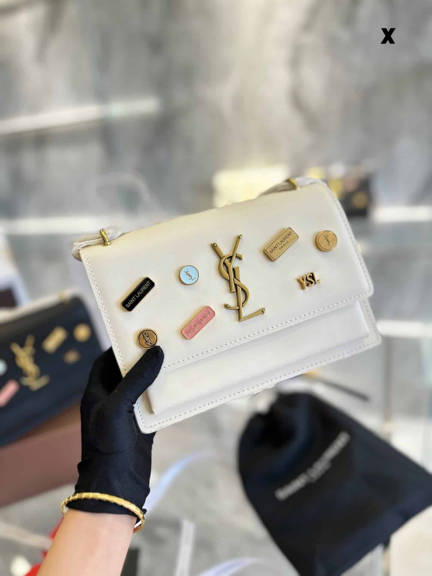 Saint Laurent Sunset Chain Bag In Smooth Leather With Sticker White 22Cm