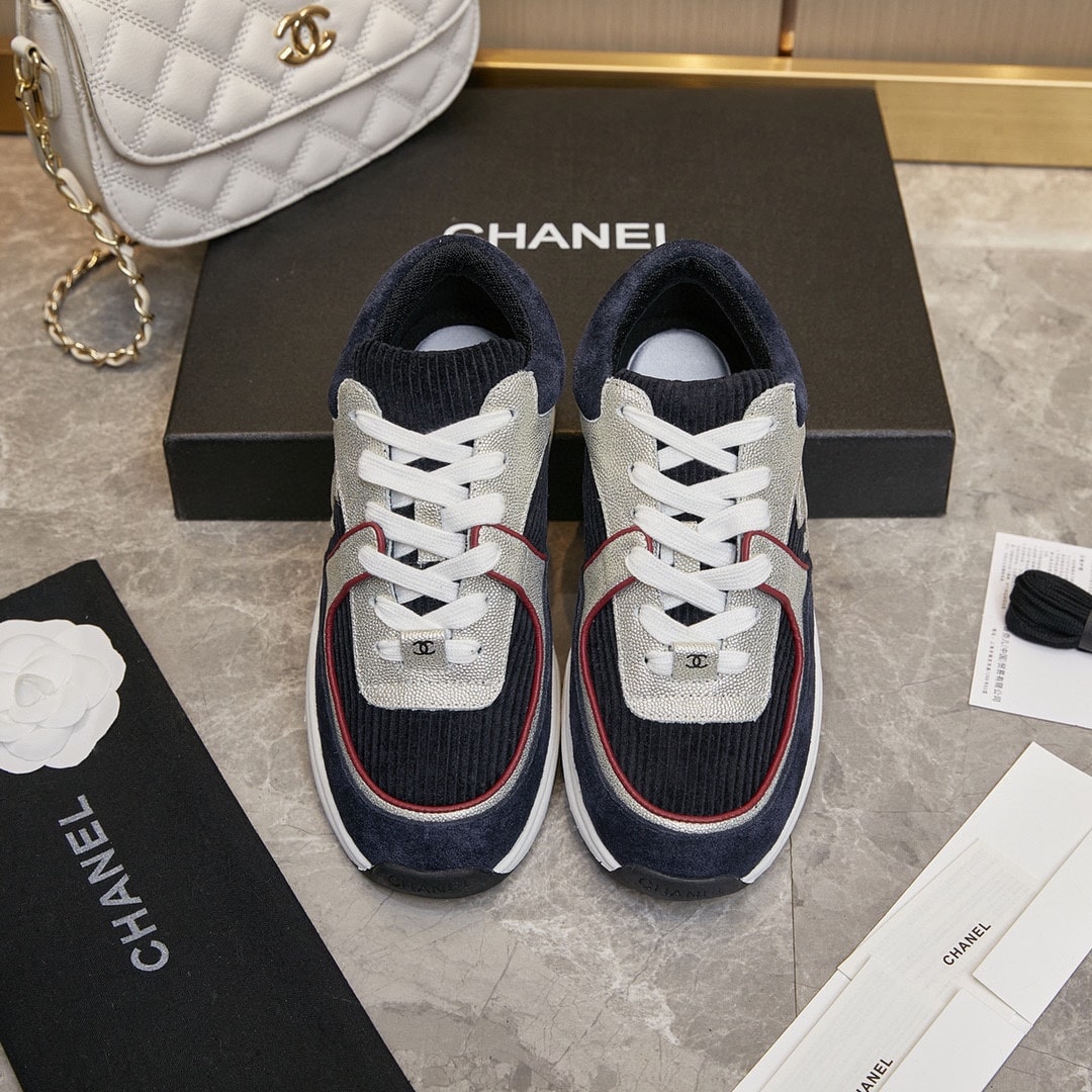 Chanel Cc Logo Sneakers Navy Burgundy