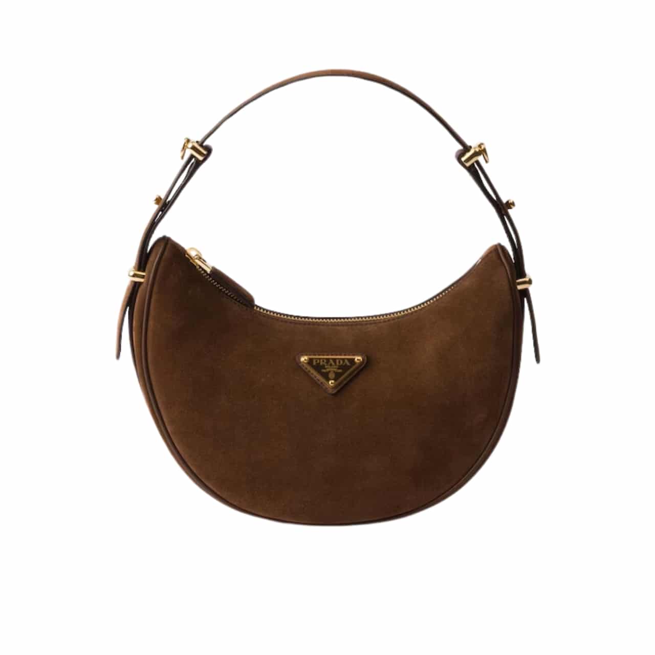 Prada Arqué Suede Shoulder Bag Cocoa Brown 22Cm
