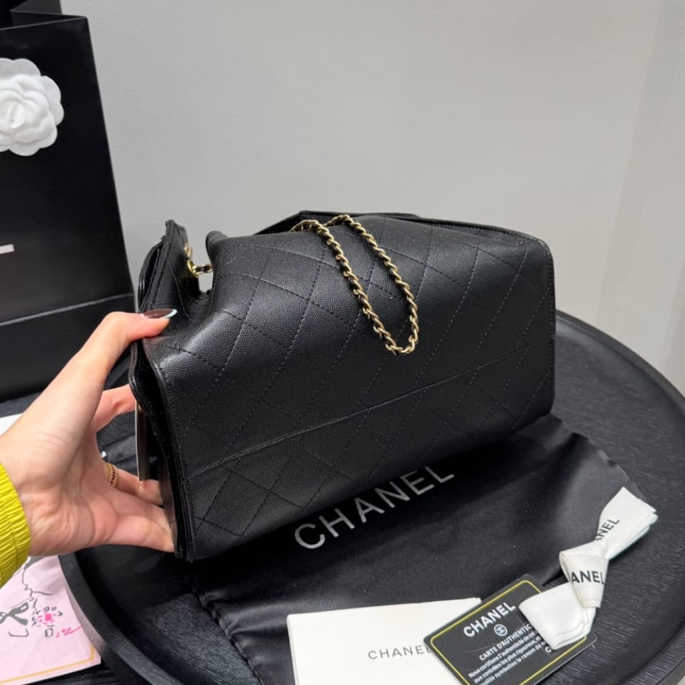 Chanel 25 Small Handbag Grained And Gold Tone Metal Black 26cm AS5293 B20304 94305