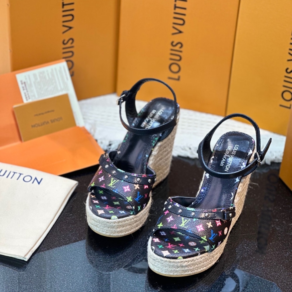 Louis Vuitton X Takashi Murakami Helios Wedge Sandal Black