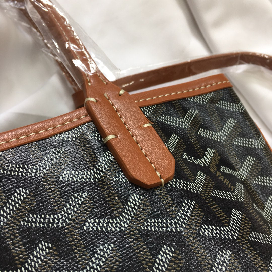Goyard Anjou Mini Bag 20cm Black And Tan Canvas
