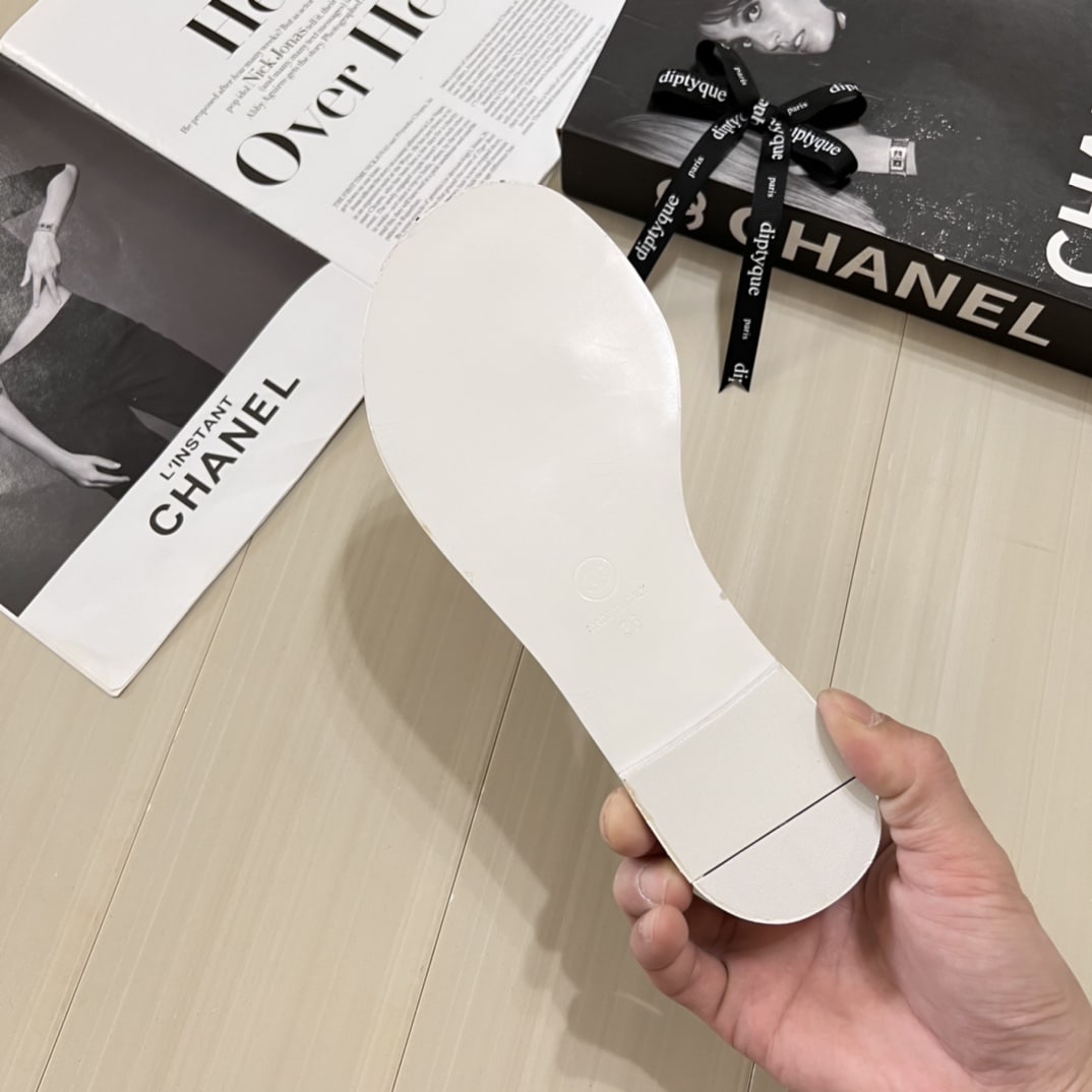 Chanel Thong Slide White Camellia Cc Logo Bow White