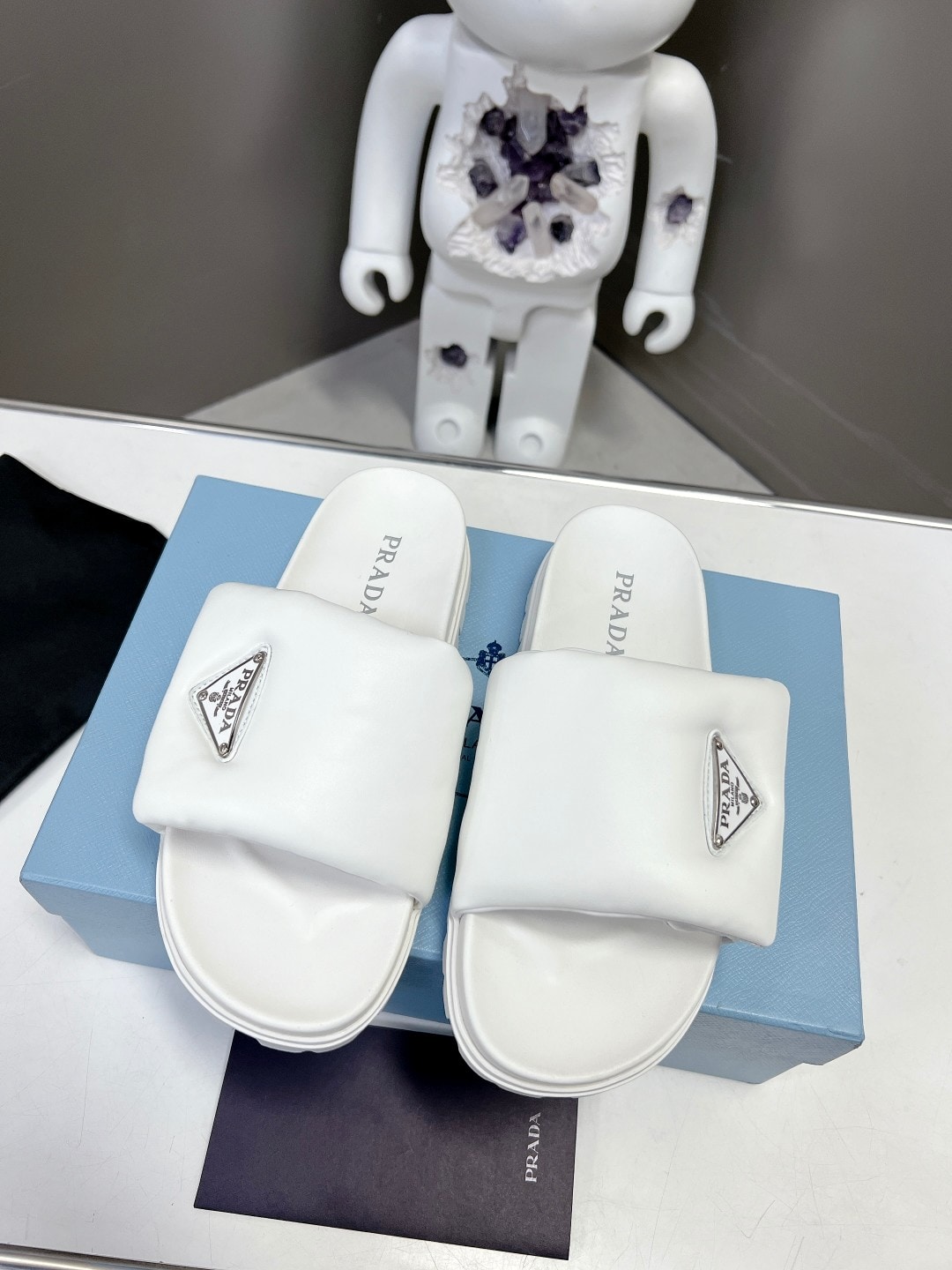 Prada Soft Padded Nappa Leather Slides White 1Xx6482Dl8F0009F020