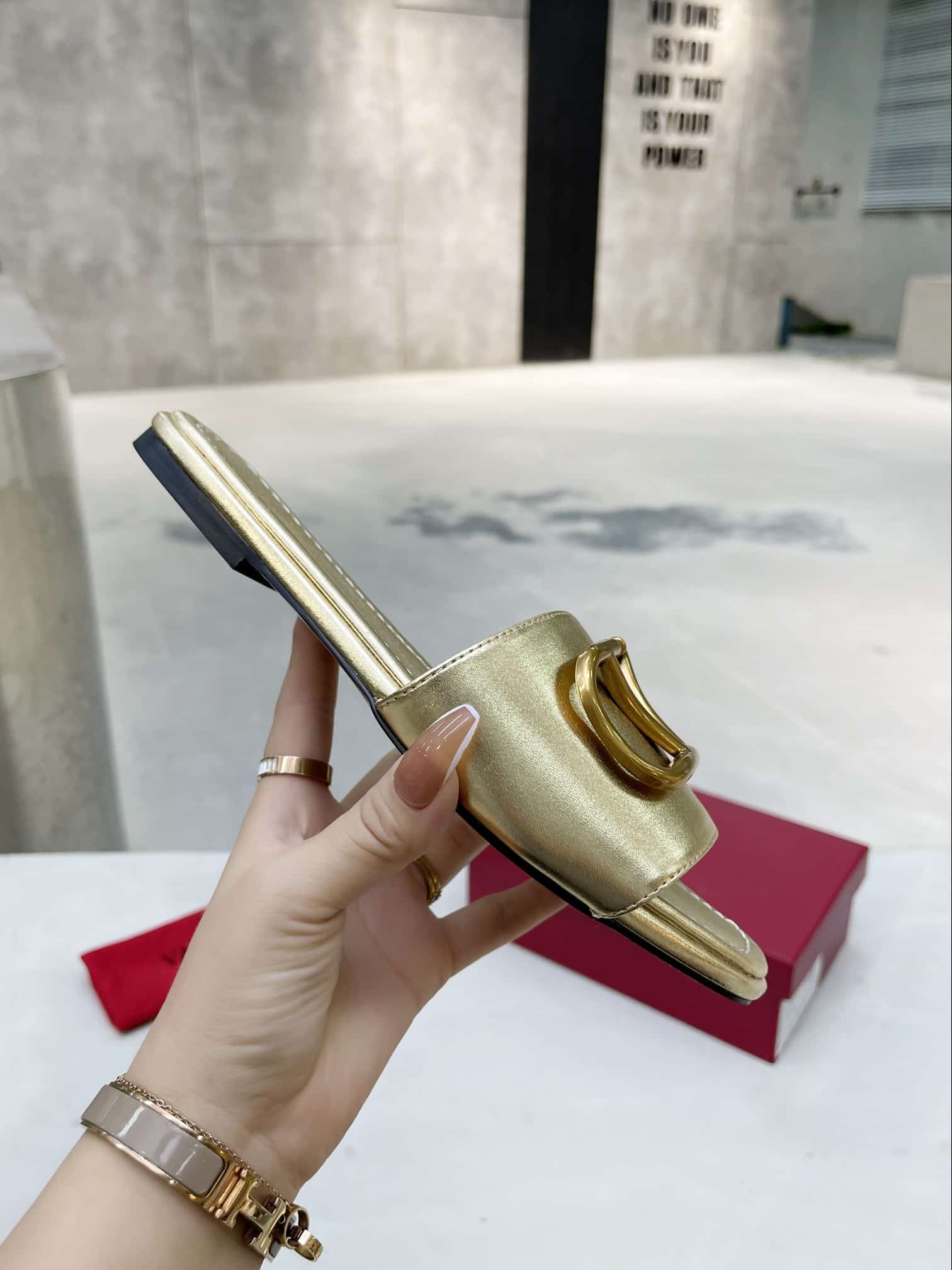 Valentino Garavani VLogo Signature Slide Sandal Gold