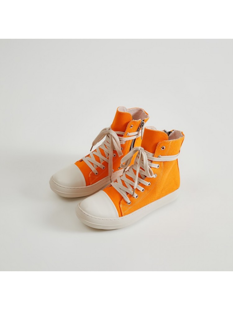Plain Color Zipper Tie-wrap Canvas Sneaker
