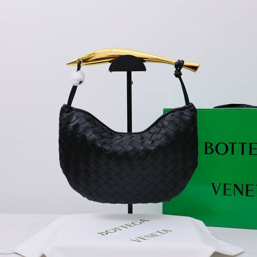 Bottega Veneta Sardine Handle Bag Black 33Cm