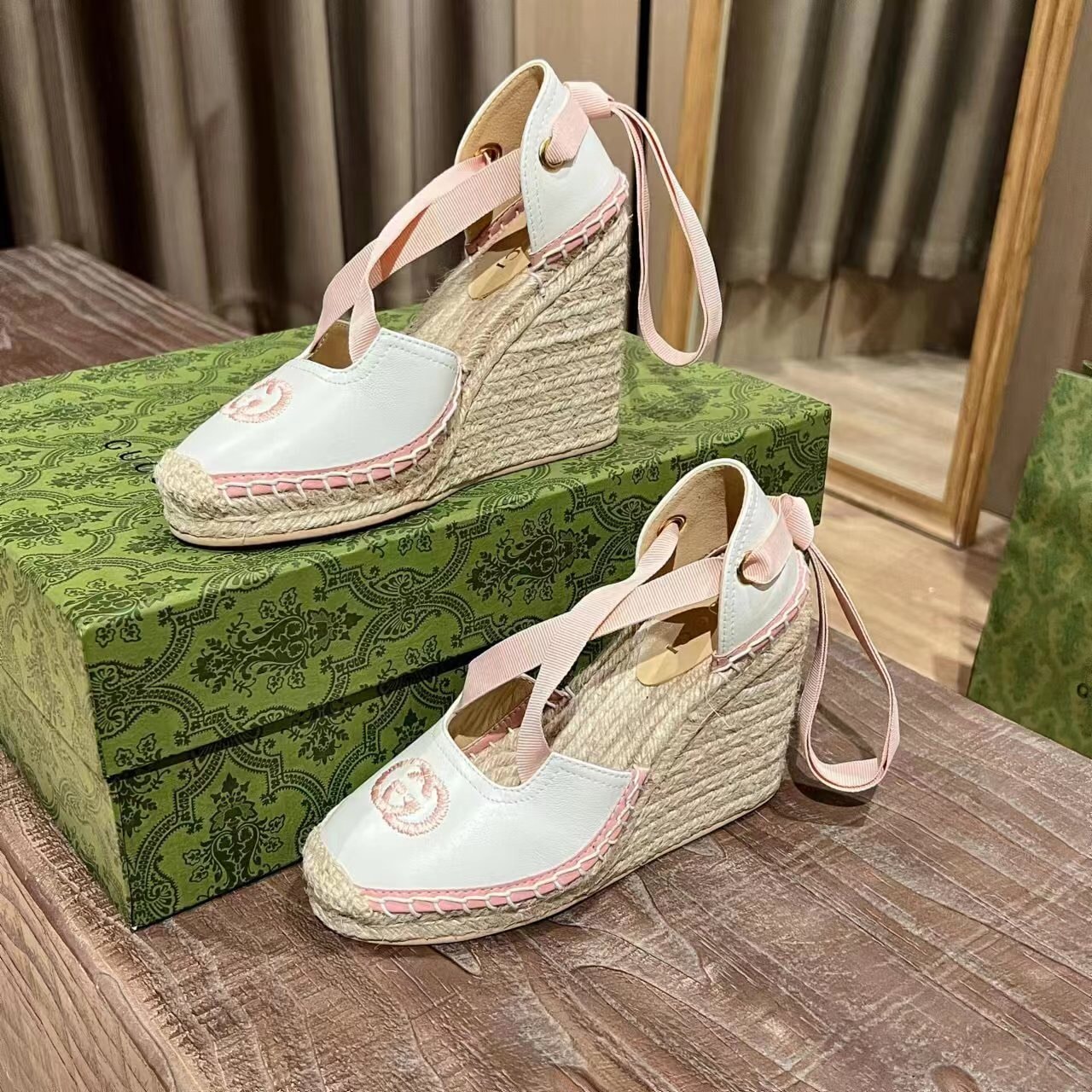 Gucci Gg Canvas Wedge Espadrilles Pink