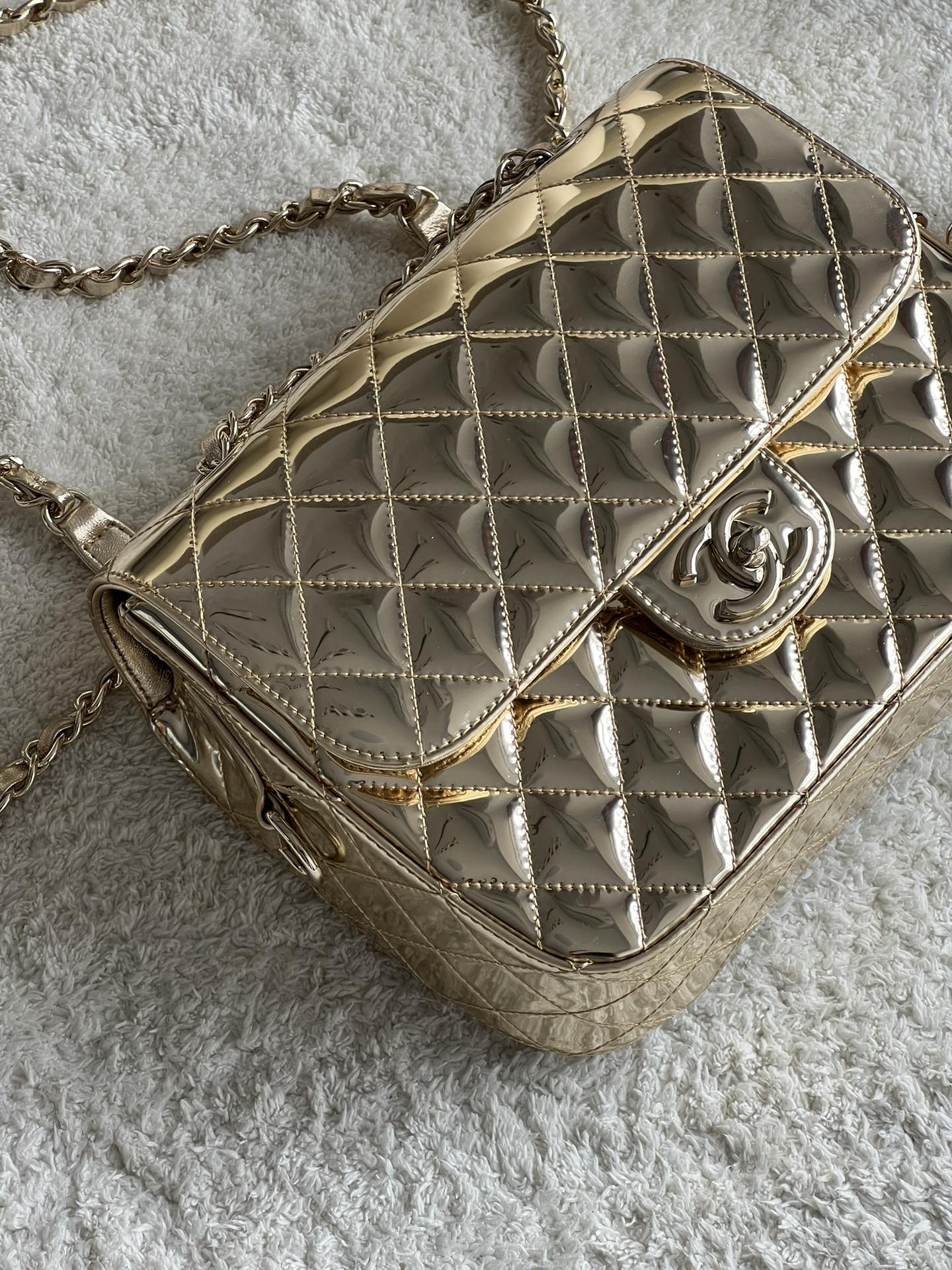 24C Mirror Calfskin Backpack & Star Coin Purse AS4649 in Metallic Gold with Light Gold-Tone Hardware