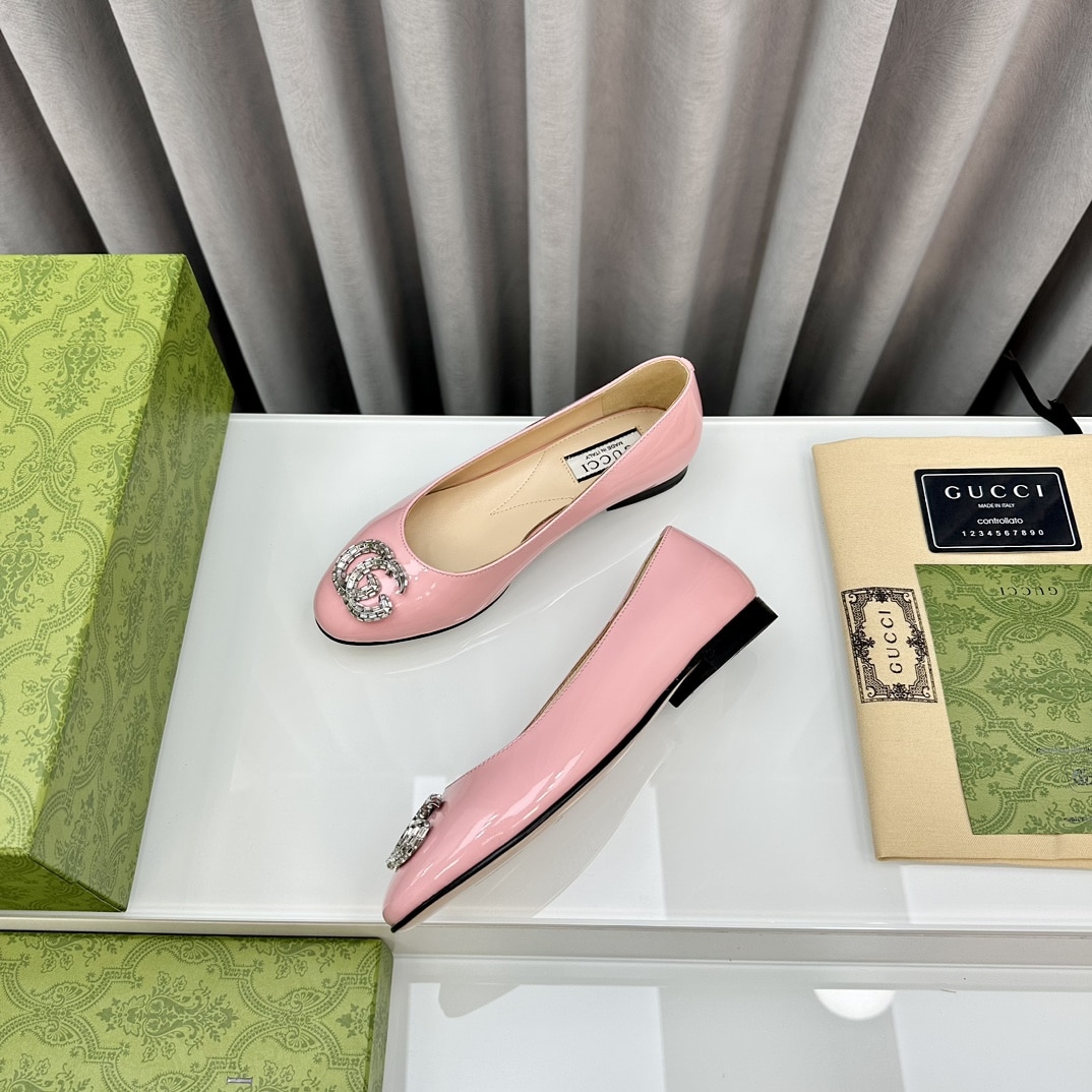 Gucci Crystal Gg Women’S Ballet Flat Pink