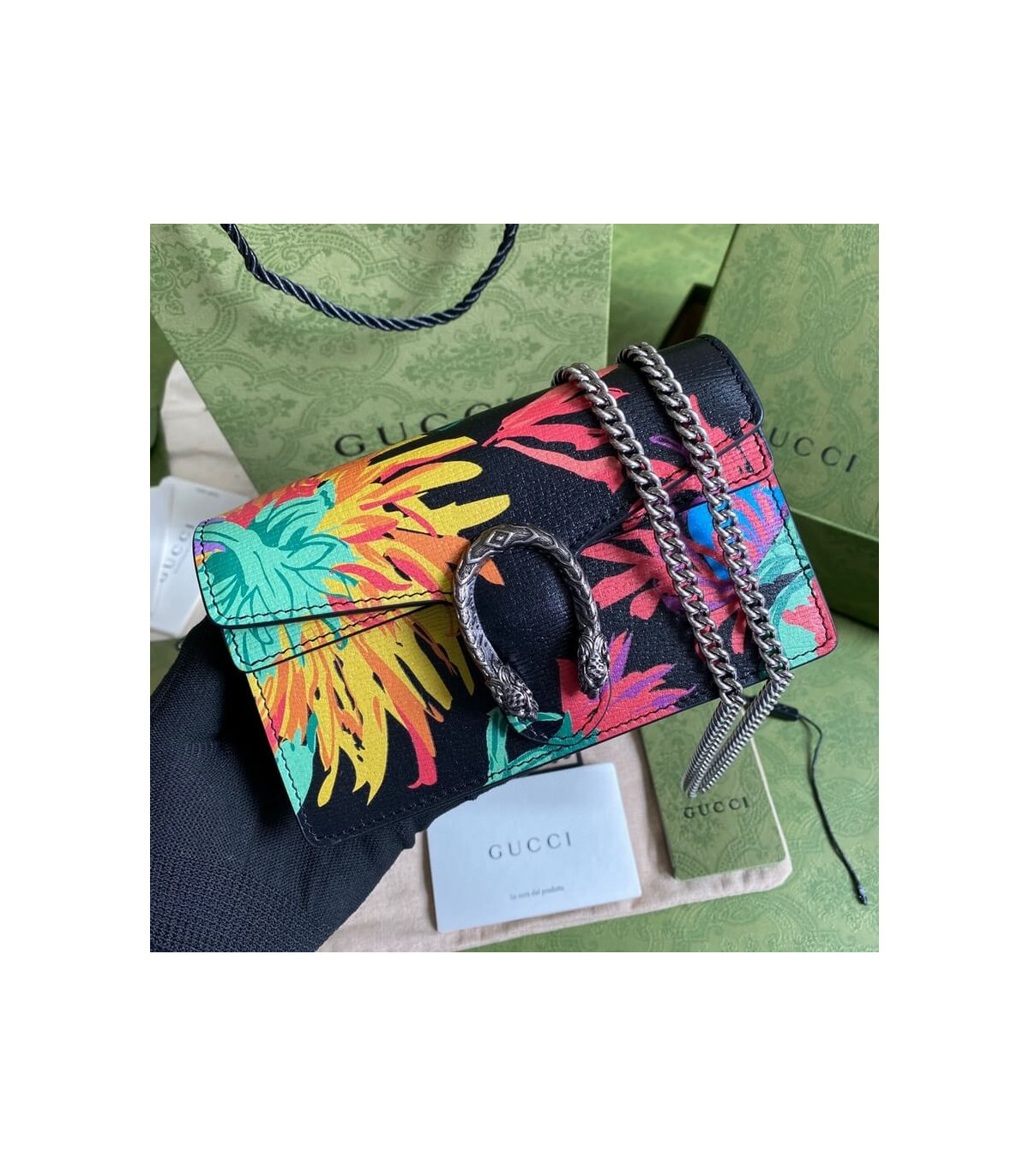 Gucci Dionysus Ken Scott Print Super Mini Bag Black