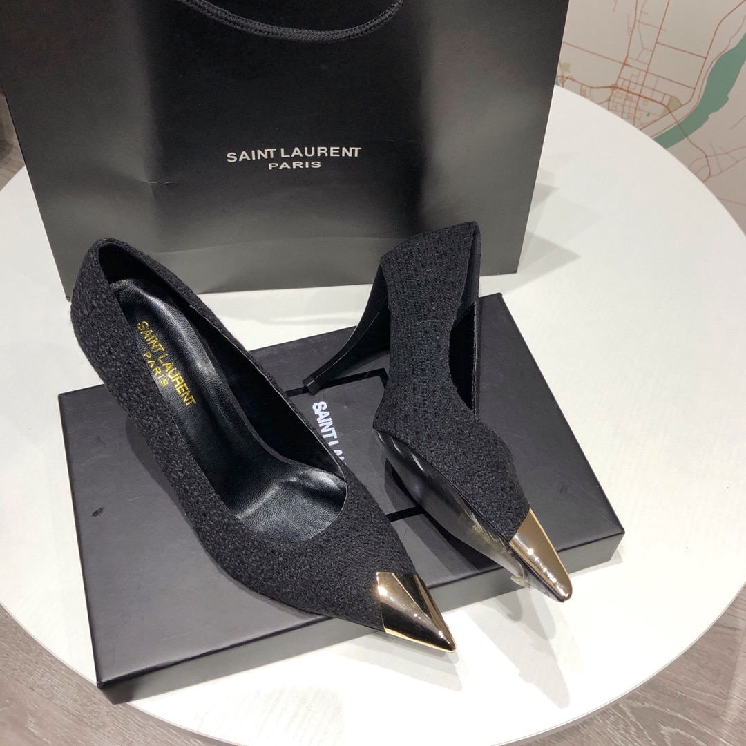 Saint Laurent Vesper Leather Trimmed Boucl? Pumps Black