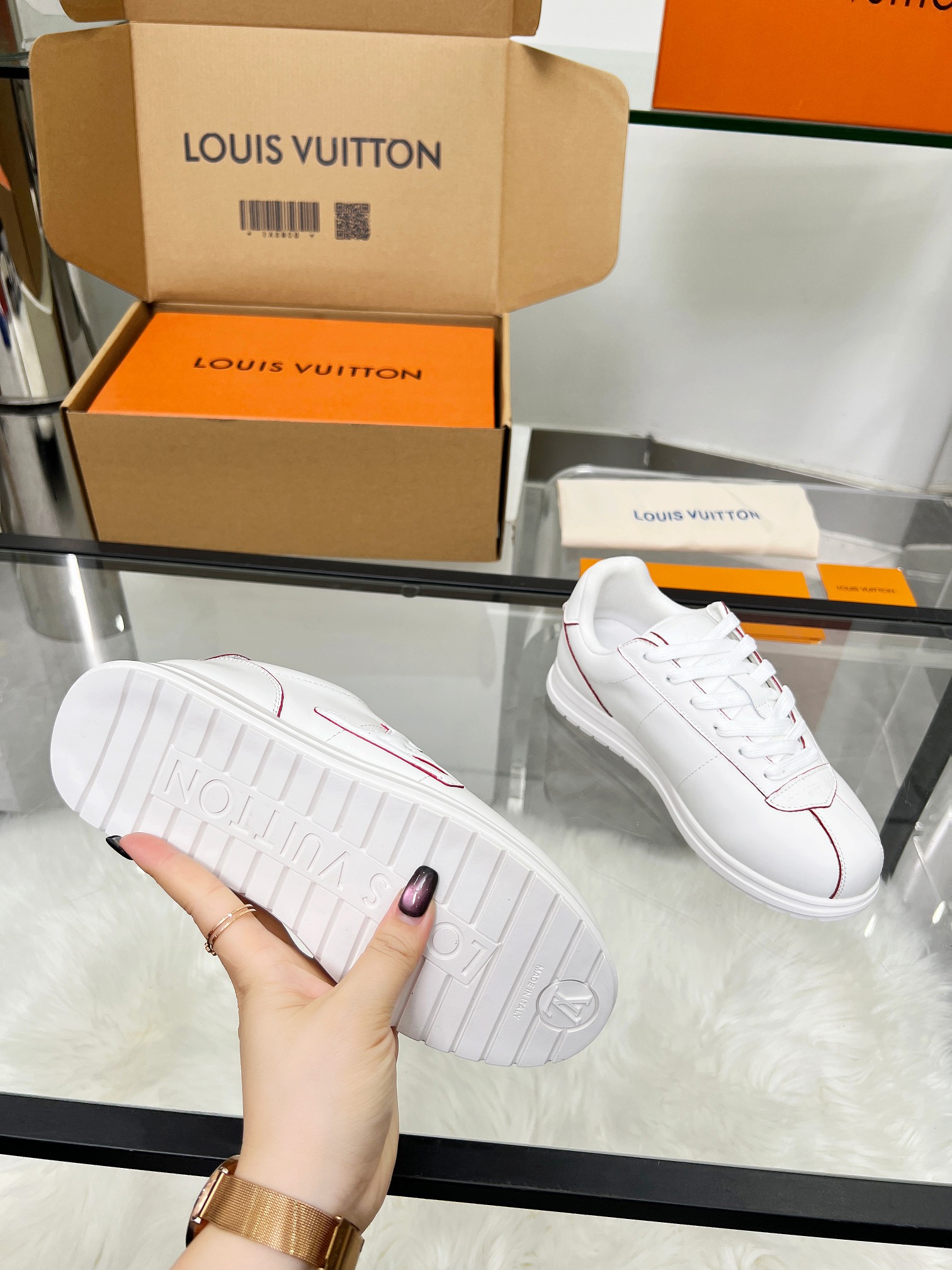 Louis Vuitton LV White Sneakers with Red Stitching – Women’s Shoes