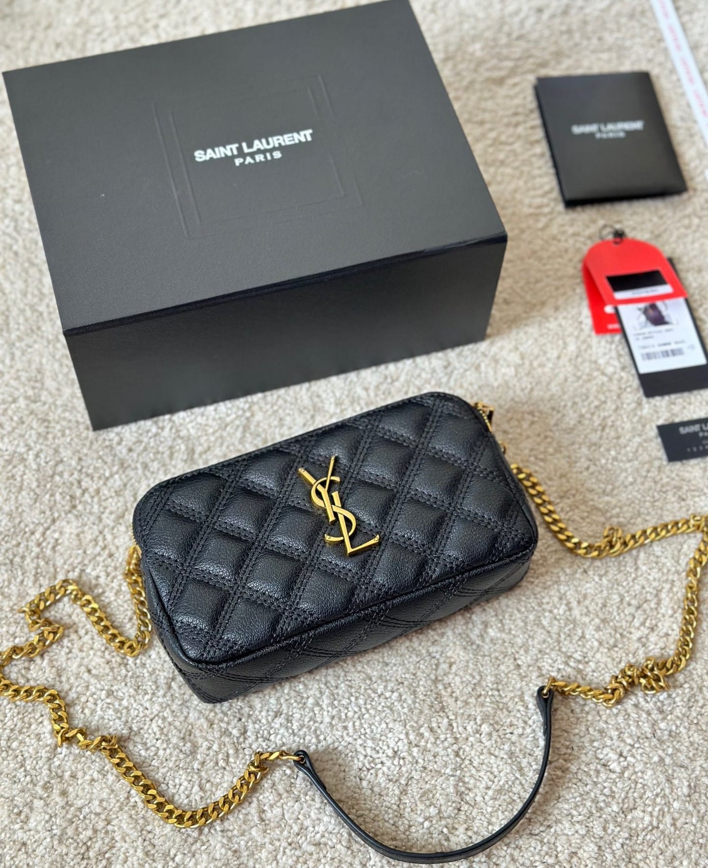 Saint Laurent Becky Quilted Double Zip Pouch Bag Black 20Cm