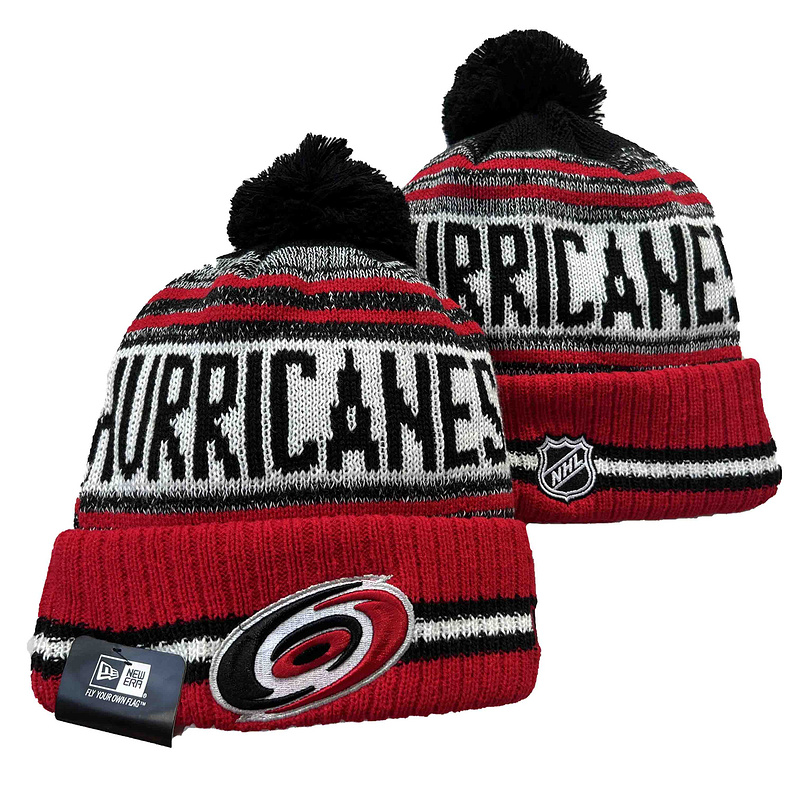 Men's Red Carolina Hurricane Knitted Beanie with Pom