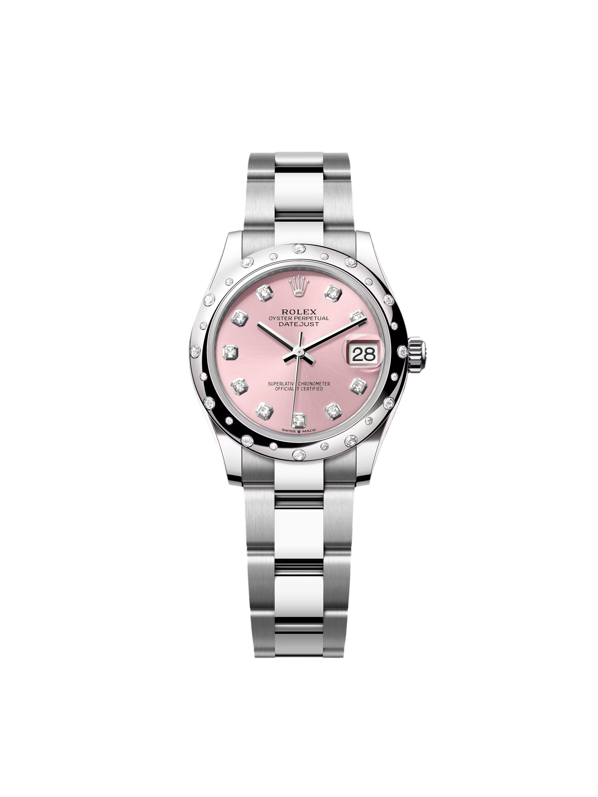 Rolex Datejust m278344-0033/0034 Pink Dial 31mm Domed Diamond Oyster Watch