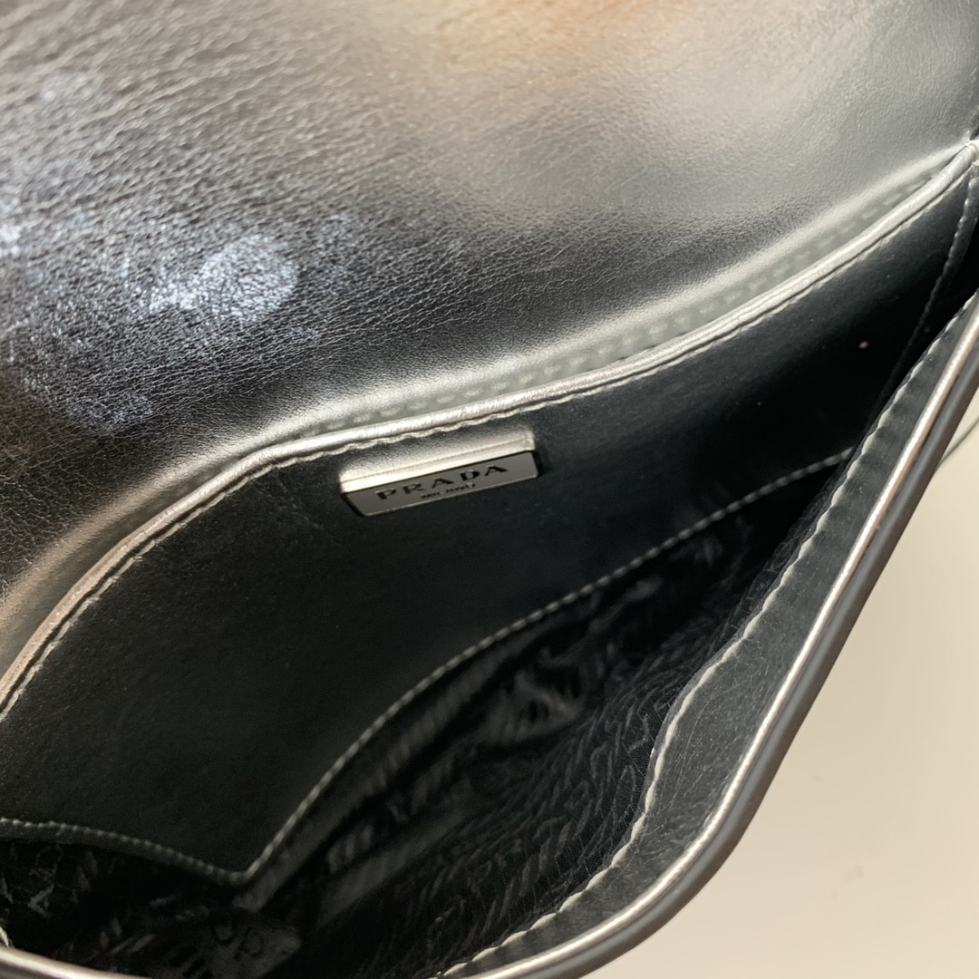Prada Cleo Brushed Leather Shoulder Bag In Silver