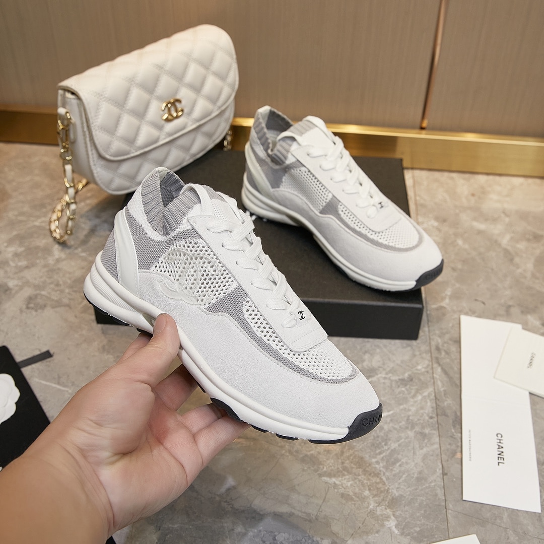Chanel Cruise Sock Sneakers White Gray