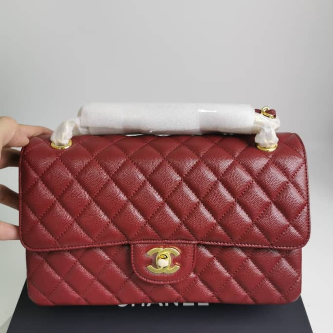 Chanel Medium Classic Double Flap Burgundy Gold Hardware 25Cm
