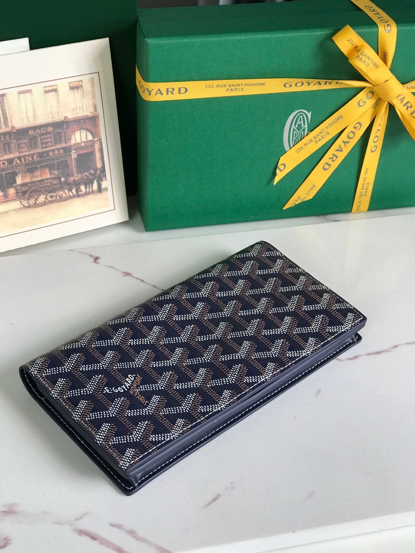 Goyard Richelieu Wallet 19 Cm Navy Blue Goyardine Canvas