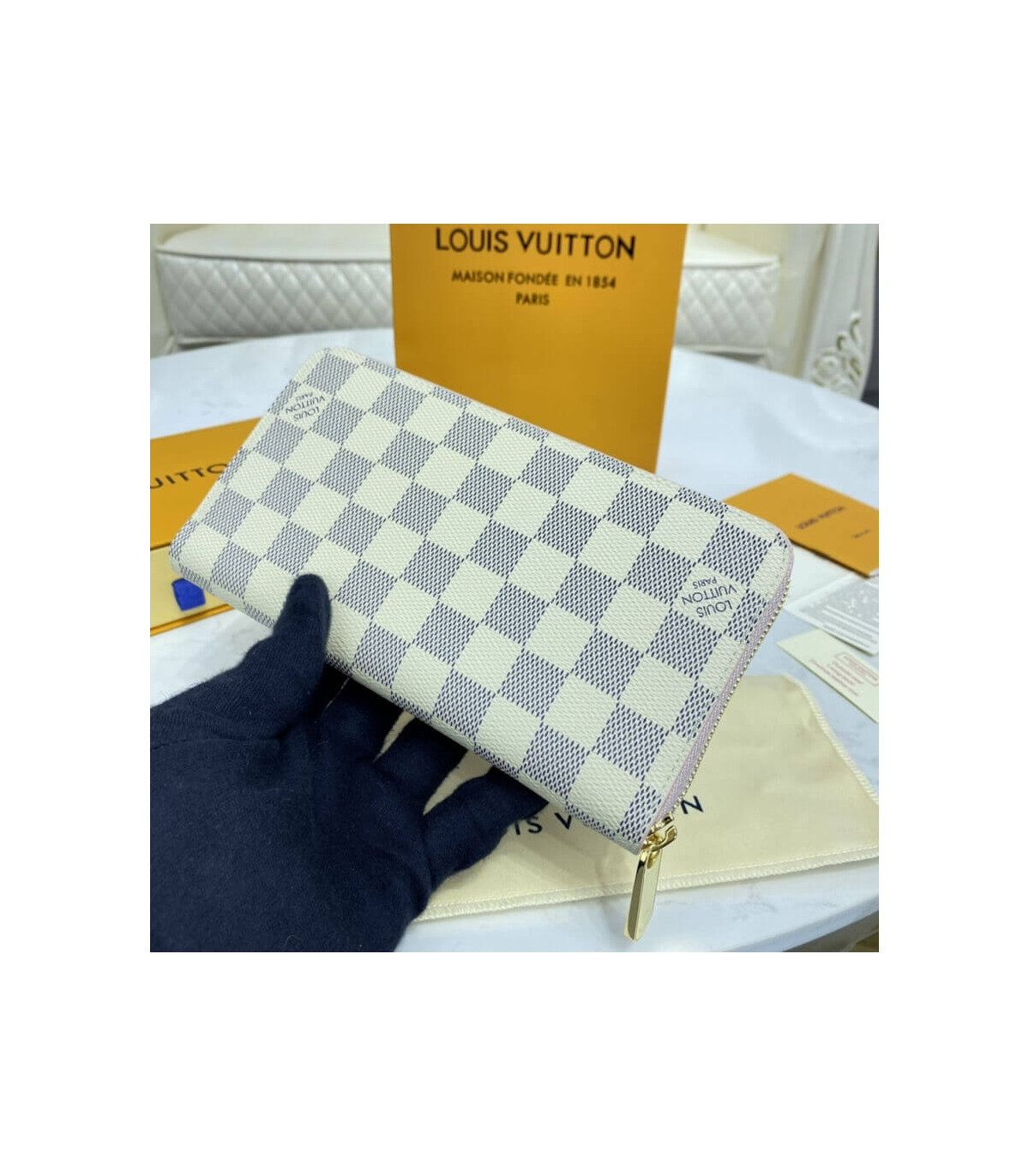 Louis Vuitton Damier Azur Zippy Wallet Pink
