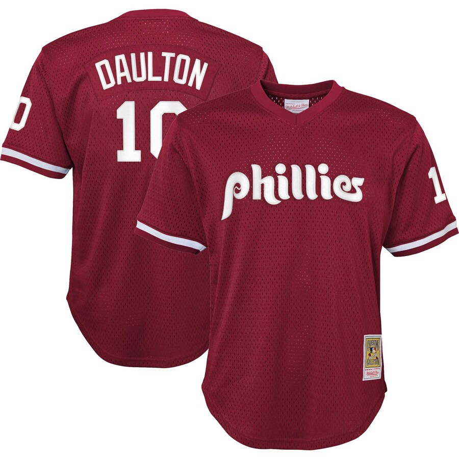 Darren Daulton Philadelphia Phillies Mitchell&Ness Youth Cooperstown Collection Mesh Batting Practice Jersey Burgundy
