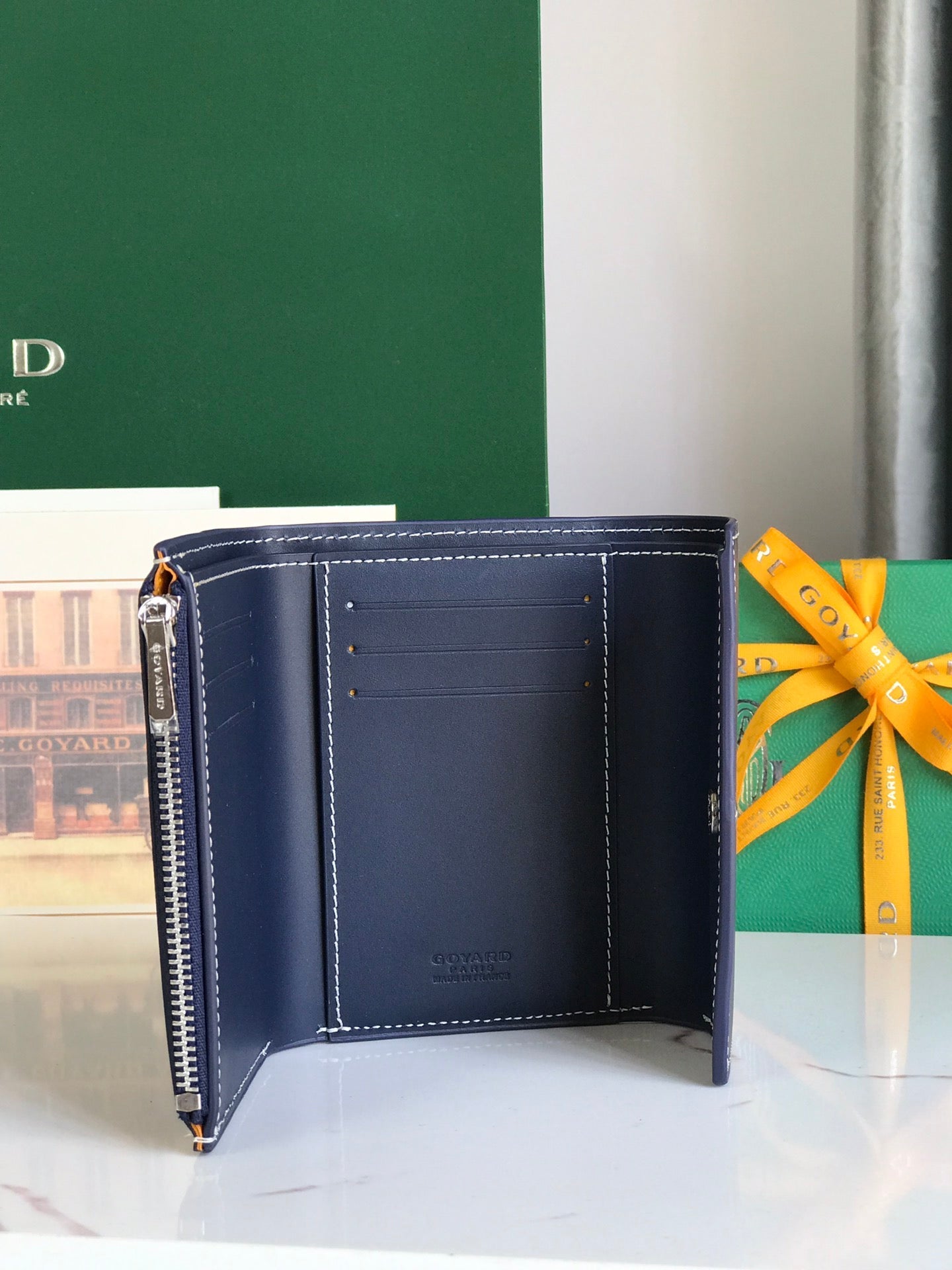 Goyard Saint-Gabriel Wallet 12 Cm Navy Blue Calfskin And Goyardine Canvas