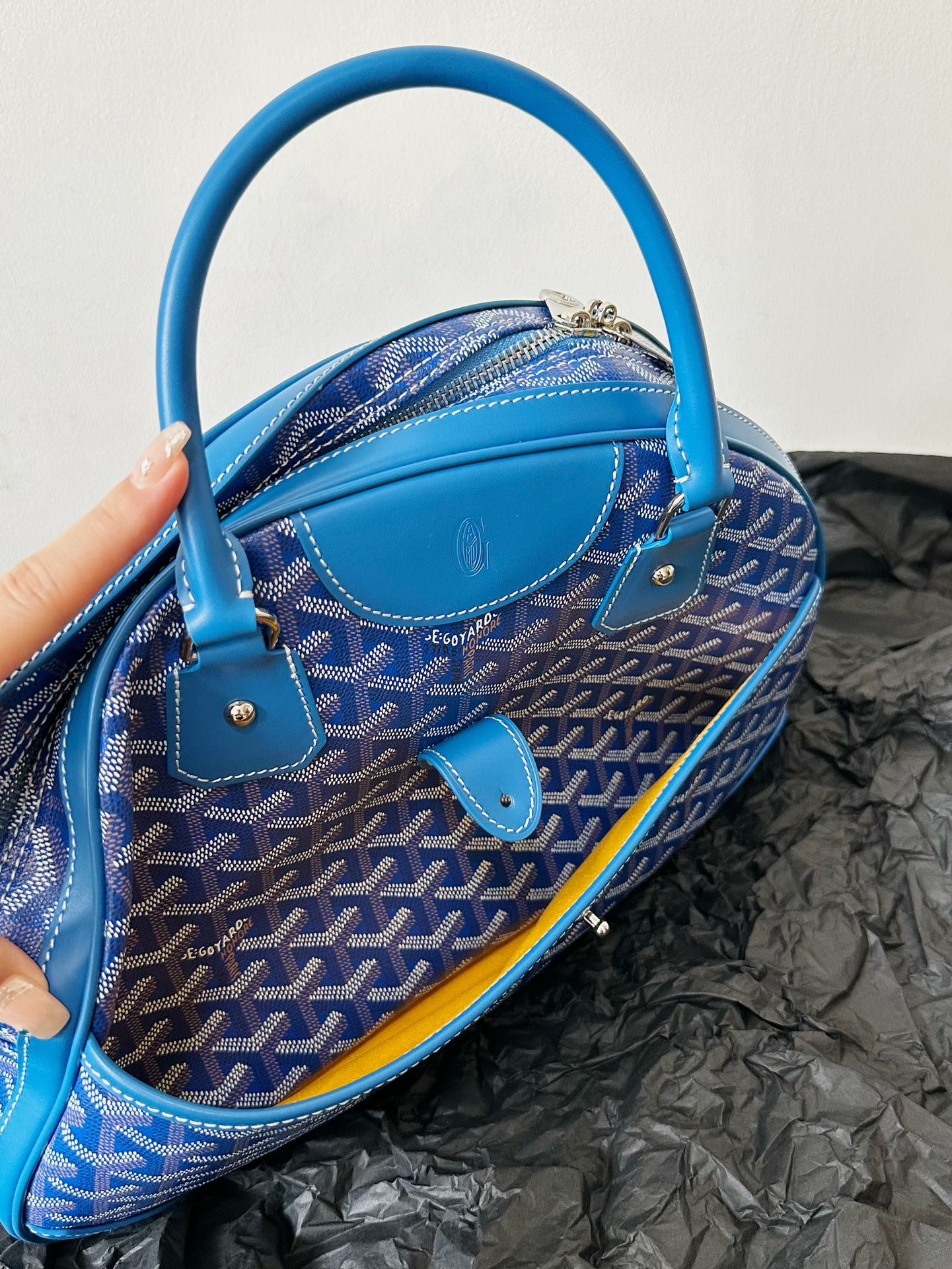 Goyard Goya Bowling Ball Medium Blue Canvas 35cm