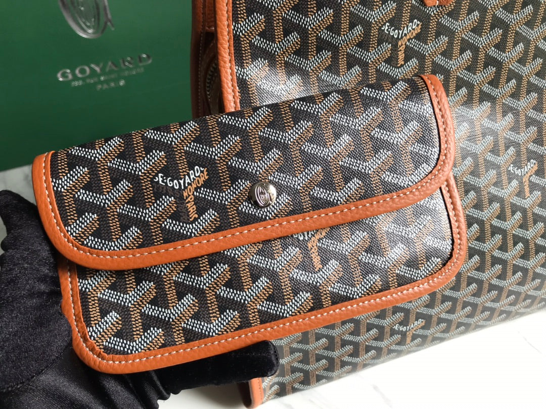 Goyard Hardy Pm Bag 40 Cm Black Goyardine Canvas And Tan Taurillon Leather Trim
