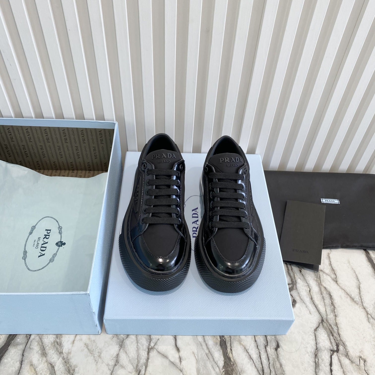 Prada Macro Re-Nylon And Brushed Leather Sneakers Black 2Eg3763Lf5F0632
