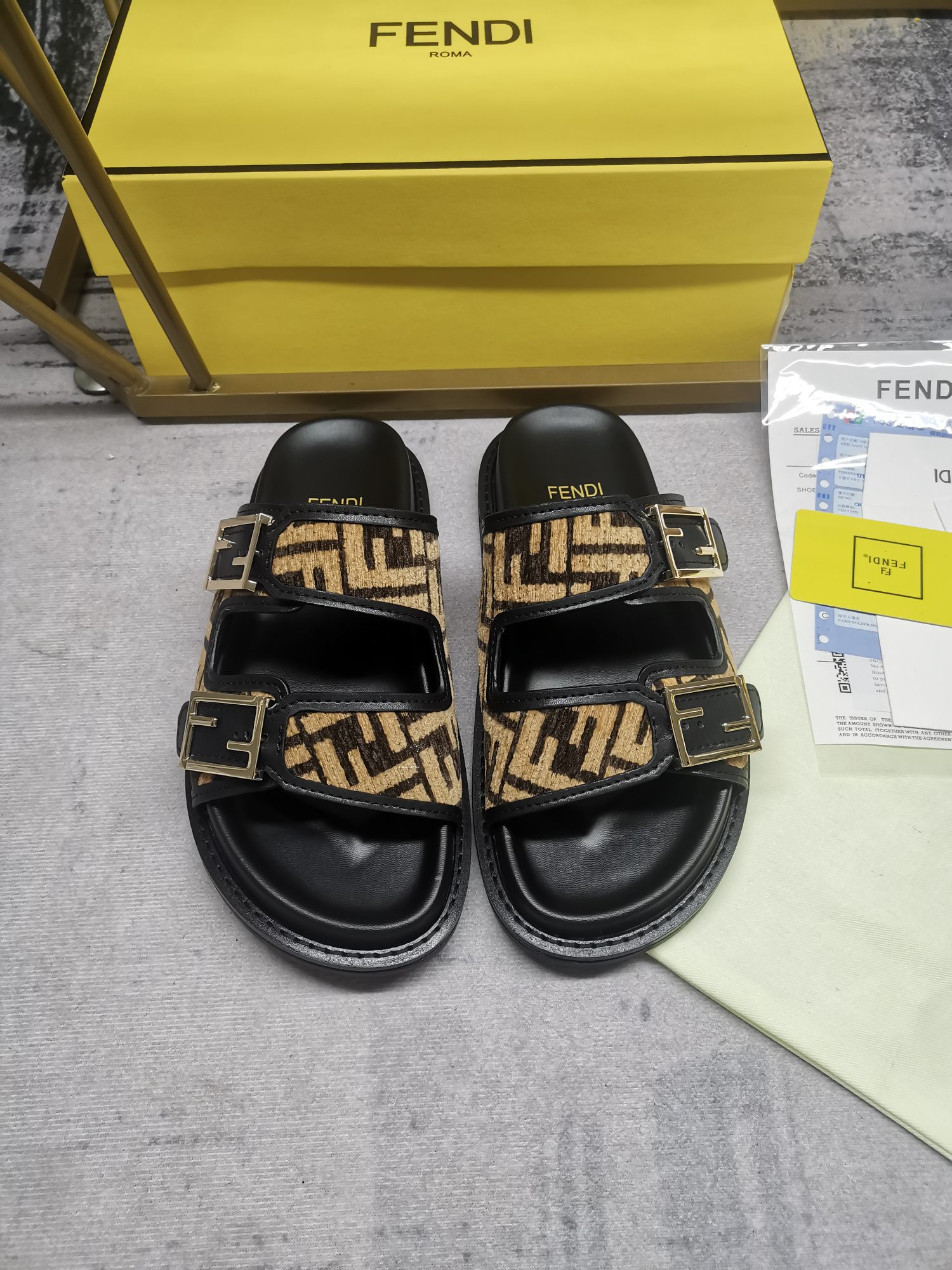 Fendi Feel Ff Fabric Slides Black