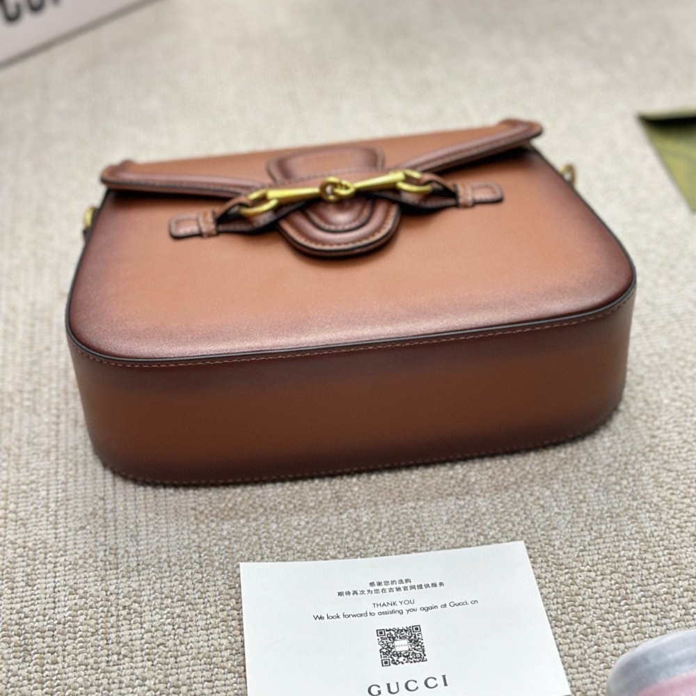 Gucci Lady Web Hand Stained Leather Shoulder Bag In Brown 25Cm 380573 B012A 2574