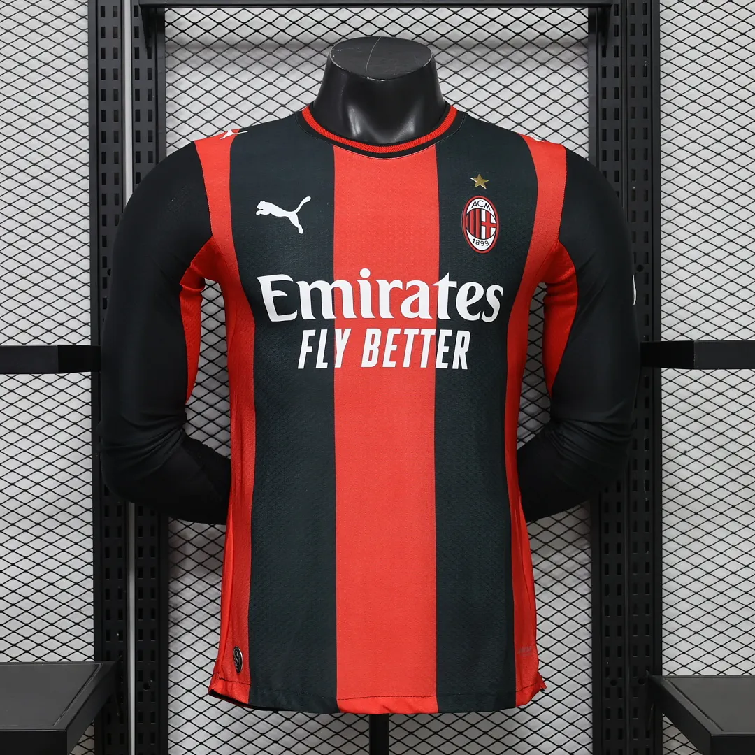 2026/27 Serie A AC Milan Team Home Football Jersey Player Version Long Sleeves - JerseyFun