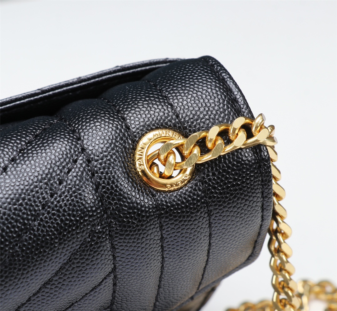 Saint Laurent Envelope Small Bag In Mix Matelasse Grain De Poudre Embossed Black Gold 21Cm