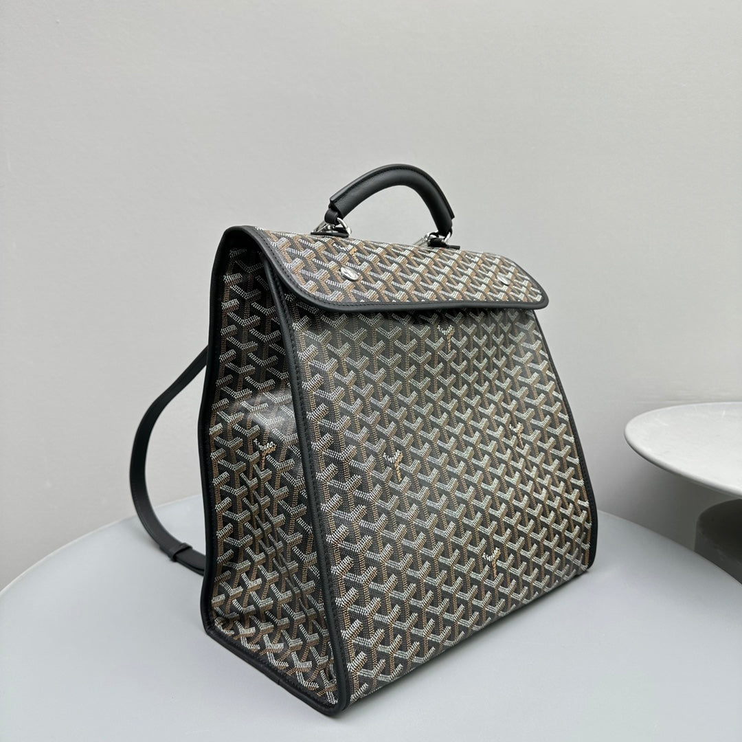Goyard Leger Backpack 37 Cm Black Goyardine Canvas With Calfskin Trim
