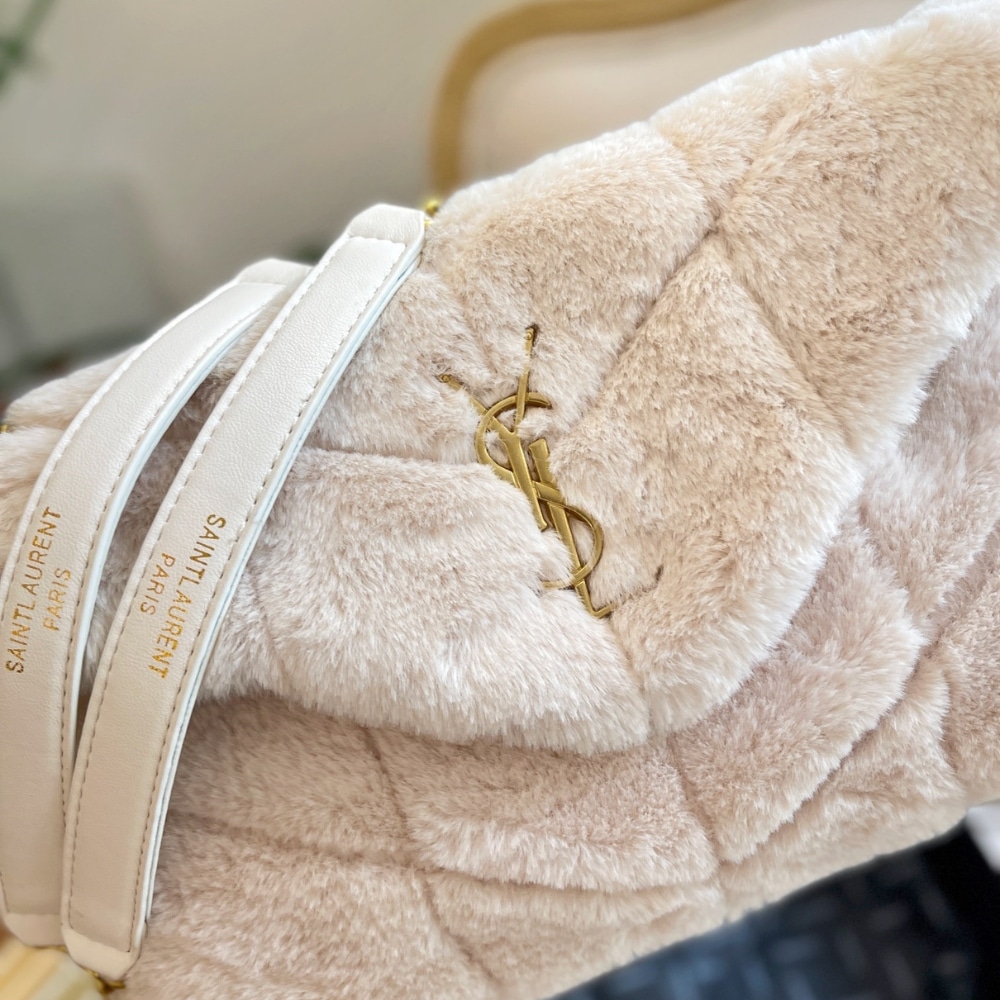 Saint Laurent Puffer Bag In Shearling White 28Cm