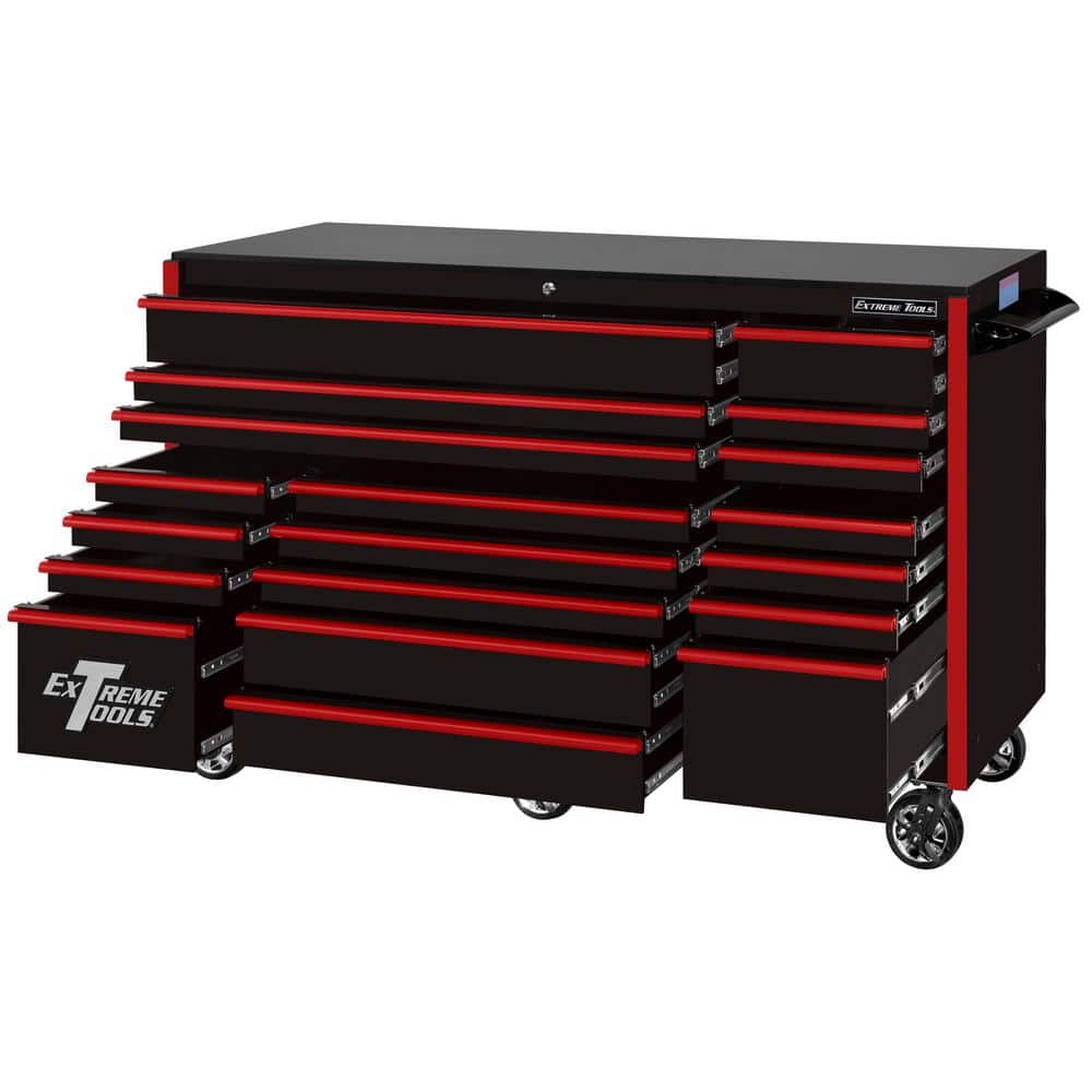 Extreme Tools RX723019RCBKRD-250 Professional 19 Drawer Black Triple Bank Roller Cabinet, 72